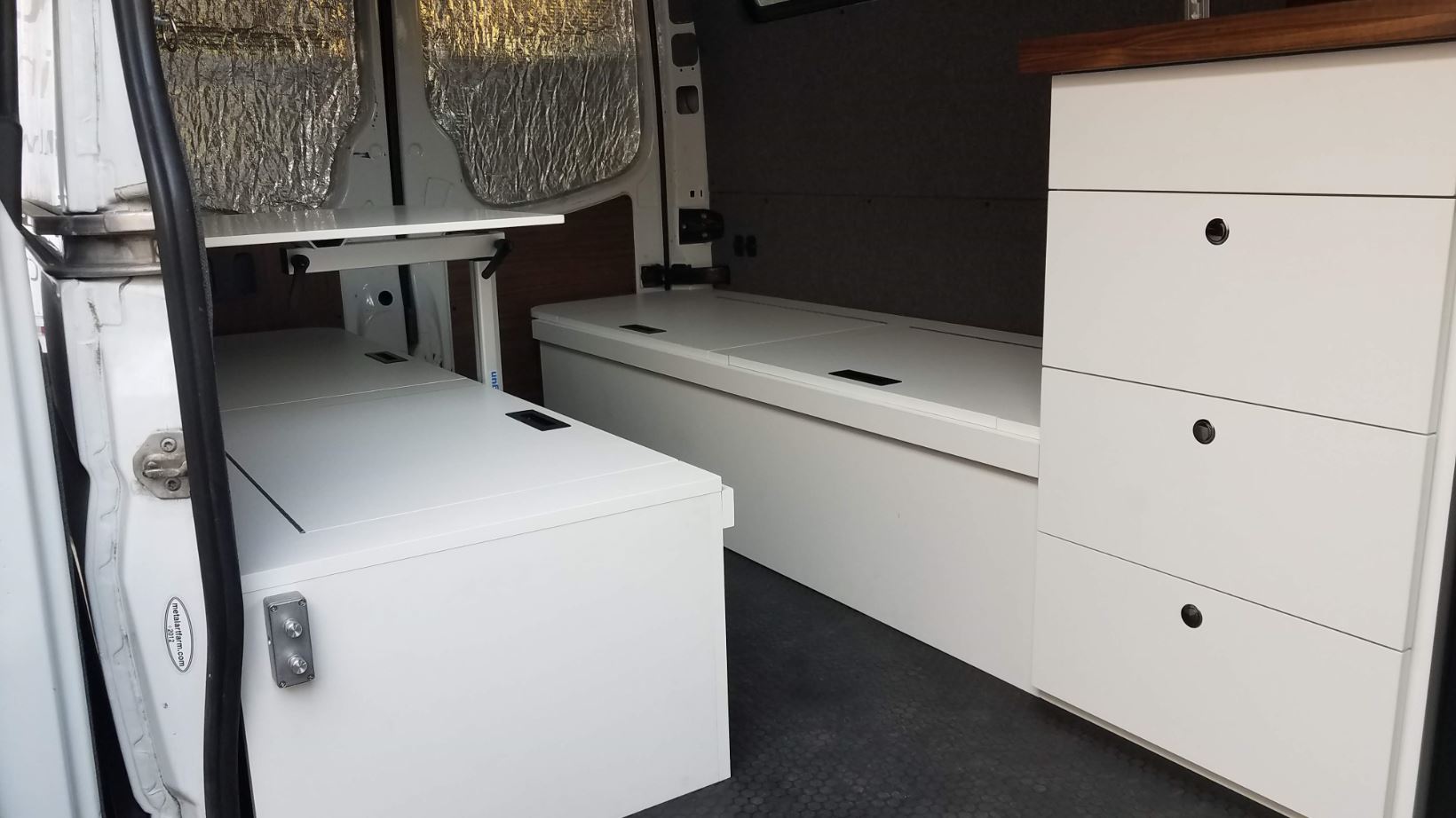 van cabinets and table