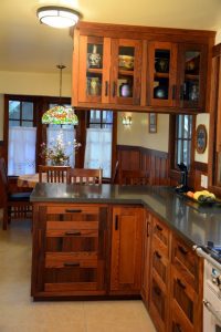 redwood cabinets and countertop
