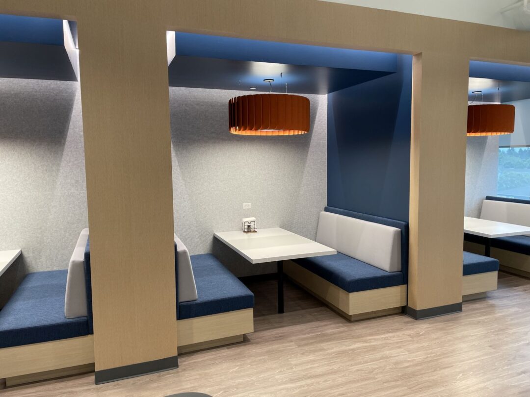 Upholstered nooks and breakrooms for tech leader